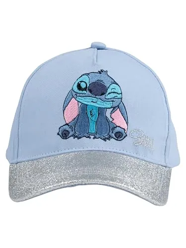 Disney Lilo & Stitch Kappe für Mädchen und Jungen - Glitzerschirm Kinder Cap Basecap Baseballkappe verstellbar Blau 52cm