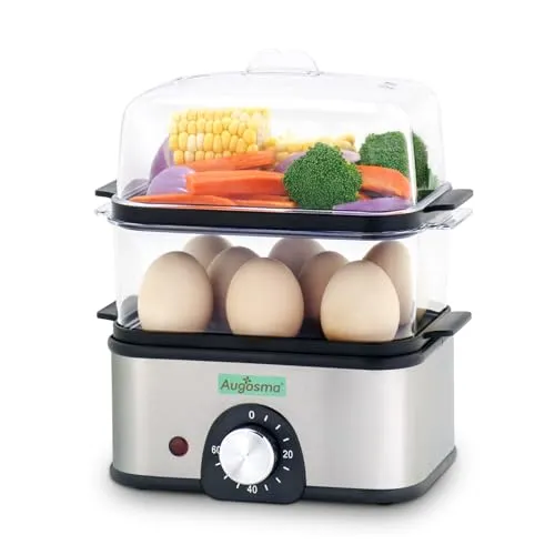 Augosma 2 Etagen elektrischer Dampfgarer zum Kochen, Multi-Gemüse-Dampfgarer mit BPA-freien stapelbaren Körben, schneller Eierkocher mit automatischer Abschaltung, ideal für Gemüse, Meeresfrüchte