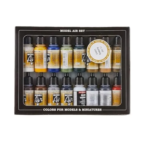 Vallejo Airbrush-Modellbau-Farben Set – 16 Farben - Modellbauzubehör mit 16 hochwertigen Airbrush-Farben für präzise und lebendige Farbgebung, ideal für jeden Modellbauer.