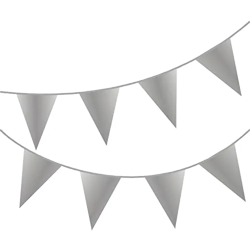 Happium 10 m Lange einfarbige Wimpelkette Flaggen Banner Wimpel Party Dekoration Girlande (Silber)