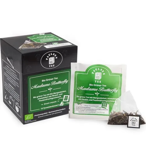 Bio Madame Butterfly 15 x 3g, einzeln kuvertiert, Paulsen Tee Grüner Tee im Pyramidenbeutel