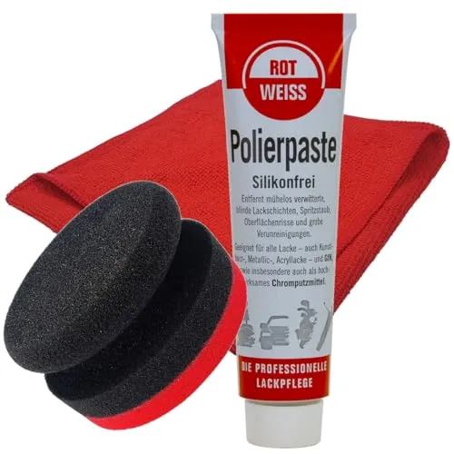 Produktbild Craft-Equip Politurset bestehend aus Rotweiss Polierpaste 100ml + Handpolierschwamm + Microfasertuch