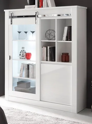 Furn.Design Vitrine Miami, Weiß Hochglanz mit Chrom, 133x153 cm