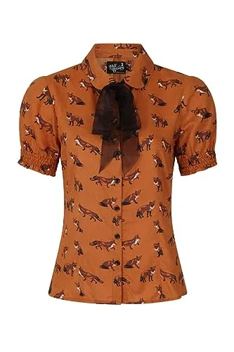 Hell Bunny Vixey Fuchs Retro Vintage 1950er Jahre Bluse Oberteil - Braun (L)