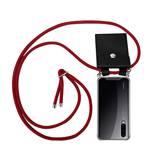 Cadorabo Handykette kompatibel mit Huawei P30 Schutzhülle TPU Silikon Case Necklace Design Slim Kratzfest Kordel Band mit Etui Rundumschutz Case Hülle für Huawei P30 in Rot