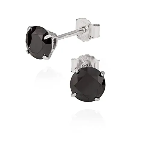 NKlaus Paar 925 Sterling Silber Rhodiniert Ohrstecker mit Schwarz Zirkonia - Ohrringe für Damen, elegantes Design mit 6mm Zirkonia in Schwarz, ideal für besondere Anlässe oder den Alltag.