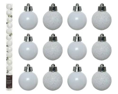 Kaemingk Weihnachtsbaumkugel, Weihnachtskugeln Kunststoff 3cm 14er Set - Winterweiß
