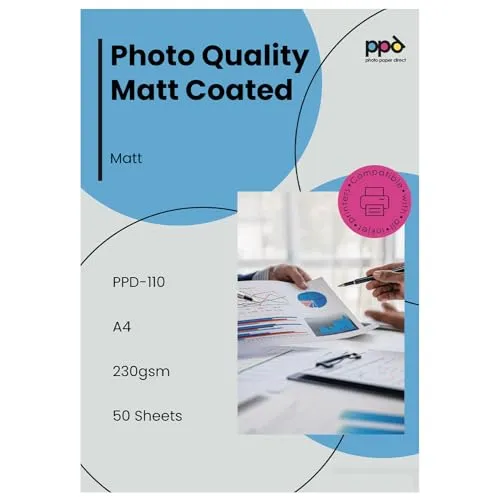 PPD 50 x A4 Inkjet Premium Fotopapier 230g Matt Einseitig für alle Tintenstrahldrucker PPD-110-50