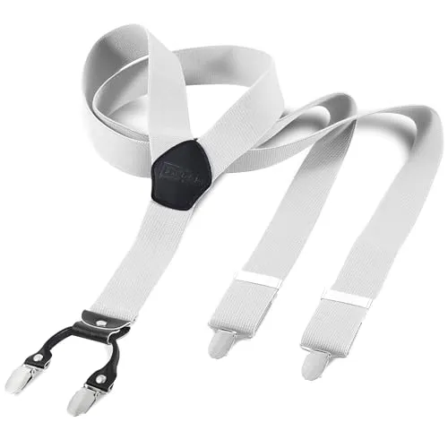 Cokaca Hosenträger Herren in Y-Form, Hosenträger Breit 3,8 cm Elastisch und Längenverstellbar, mit Sehr Starken 4 Metall Clip Sehr Gut Geeignet für Große oder Schwere Menschen (Weiß)