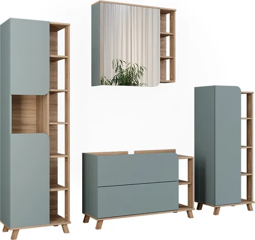 Vicco Badmöbel-Set Karen, Sonoma/Blau, 4 Teile von Vicco