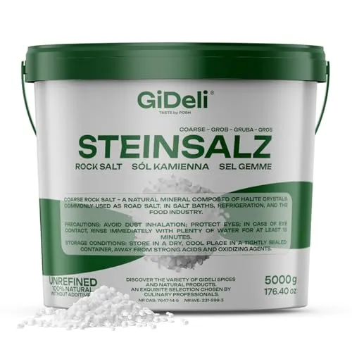 GiDeli Steinsalz grob 5 kg naturbelassen unraffiniert ohne Zusatzstoffe für Bäder Lebensmittel Kühlung Straßen