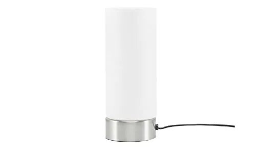 KHG | Tischlampe in Weiß mit Lampenschirm aus Glas | Leuchtkraft: 380lm | Maße: 10,0cm Ø | Tischleuchte 1-flammig Zylinderform | Funktion: 3-Stufen dimmbar | LED Basic Tischleuchte
