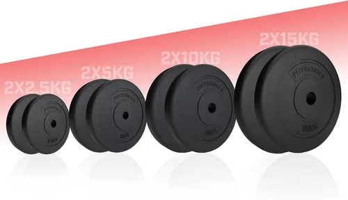 Physionics Hantelscheiben Hantelscheiben - 2er Set(2.5/5/10/15 kg), Ø 30 mm, Kunststoff, Schwarz