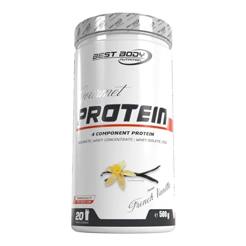 Best Body Nutrition Gourmet Premium Pro Protein, French Vanilla - Mehrkomponenten Protein Shake mit 4 hochwertigen Proteinquellen für eine cremige Konsistenz und hohe Löslichkeit, ideal für Muskelaufbau und Erhalt.