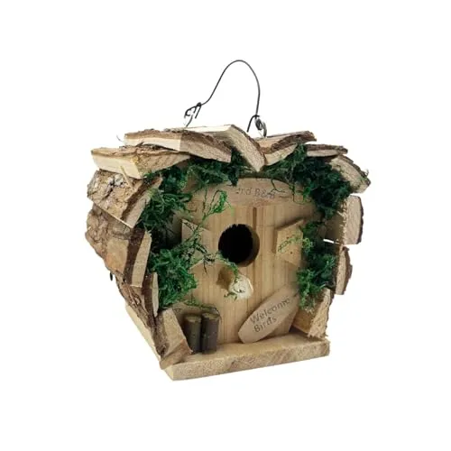 PAGEN® Deko Vogelhaus zum Aufhängen, Nistkasten aus Holz für Wildvogel, Brutkasten & Nisthilfe aus Massivholz, mit Drahtaufhänger, stabil und standfest, auch zum Aufstellen, 17 x 15 x 17 cm 3