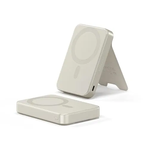 Satechi Onthego Power Bank 10k (Sand) - Powerbank mit 10.000 mAh, MagSafe-kompatibel, kabelloses Schnellladen bis zu 15W und vertikaler Standfunktion für komfortables Laden.