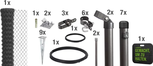 Alberts 690885 Maschendrahtzaun Komplettset 15m - Maschendrahtzaun Komplettset, anthrazit-metallic, inklusive Einschlagbodenhülse und Kniekissen – ideal für sichere und dekorative Einzäunungen.