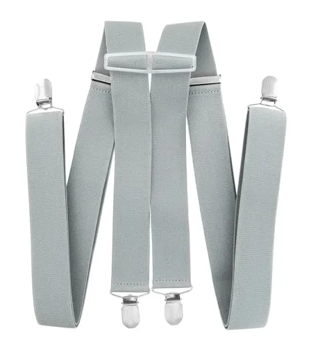 axy Hosenträger für Herren breit 3,5 cm in H-Form mit 4 Hosenträger Clips extra stark längenverstellbar (Grau)