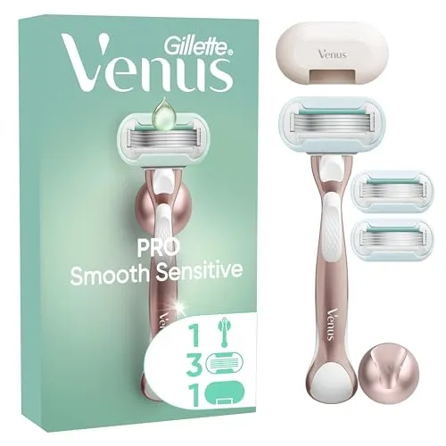 Gillette Venus Deluxe Smooth Sensitive Rasierer + Rasierklingen RoseGold 3 St. - Damenrasierer für empfindliche Haut, sorgt für eine schmerzfreie und präzise Rasur mit Klingen, die sich jeder Kontur anpassen – für perfekt glatte Haut.
