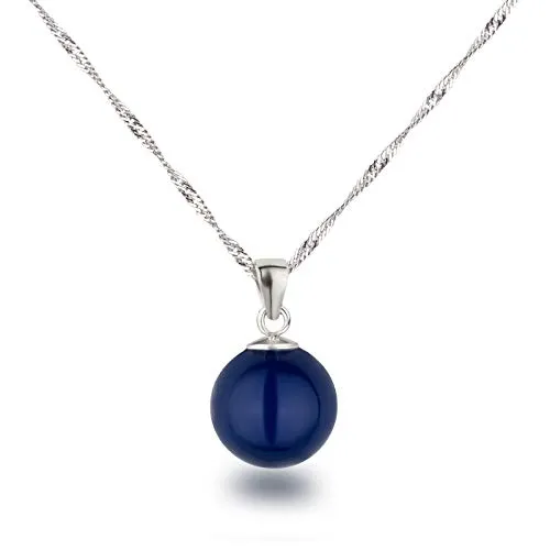 Schöner-SD Silberkette mit 12mm Perlenanhänger in Blau - Damen Kette aus 925 Silber mit rhodiniertem Perlenanhänger. Die 12mm große Imitationsperle in Dunkelblau verleiht jedem Outfit Eleganz und Glanz.