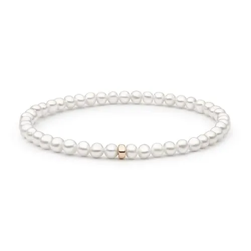 Gaura Pearls Perlenarmband klassisch weiß 4-4.5 mm, 17,5 cm mit Roségolddetails - Elegantes Armband mit echten weißen Süßwasserperlen und einer Roségold plattierten Schmuckperle. Perfekt für jeden Anlass und zeitlos kombinierbar. Lieferung im edlen Gaura-Schmucksäckchen.