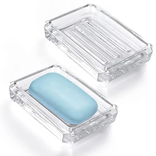 Skelang Seifenschale Glas, Seifenhalter, Seifenkiste transparente für Küche, Bad und WC, 2er Set