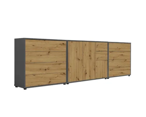 BMG Möbel Kommode Sideboard Mailand Set 8 - Anthrazit, grifflos und modern - Stylisches BMG Möbel Sideboard Mailand Set 8 mit 3 Türen und 10 Schubladen. Pflegeleichte Anti-Fingerprint-Beschichtung für dauerhaften Glanz. Viel Stauraum für Akten, Kleidung und mehr. Made in Germany.