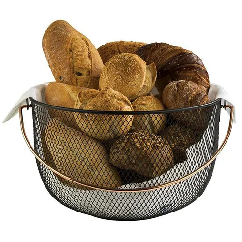 Brotkorb Obstkorb Metall schwarz Henkel im Kupferlook Ø 30 cm H: 19 cm