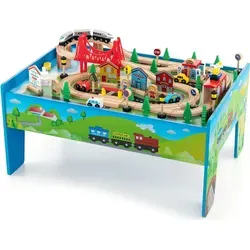 80-teiliges Kinder Eisenbahn Set mit Spieltisch von Costway