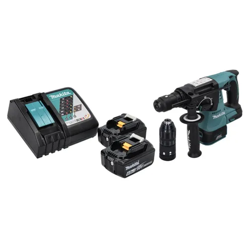 Makita DHR 243 RG Akku Bohrhammer 18 V SDS plus - Akkubohrhammer mit 2x 6,0 Ah Lithium-Ionen Akkus und Ladegerät, ideal für kabelloses Arbeiten in der Bau- und Renovierungsbranche.