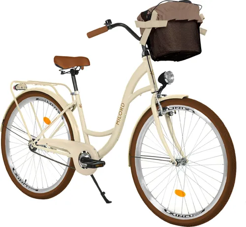 Milord Komfort Damenfahrrad mit Weidenkorb - Vintage Citybike, 28 Zoll, 1-Gang, ideal für entspannte Fahrten in der Stadt mit bequemem Sitz und praktischem Weidenkorb.
