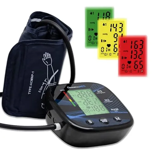 Dinamicamed MED‑A158 Digitales Oberarm‑Blutdruckmessgerät – Sprachausgabe, 2 Benutzer, 99 Speicherplätze, Arrhythmie‑Erkennung, Manschette 22–42 cm, einfache Bedienung
