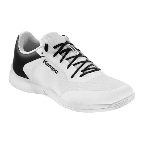 Kempa Unisex Kourtfly Three Sport-Schuhe, weiß/schwarz, 38.5 EU - Herren-Handballschuhe mit atmungsaktivem Obermaterial und spezieller Gummisohle für optimalen Halt und Schutz auf Hallenböden.
