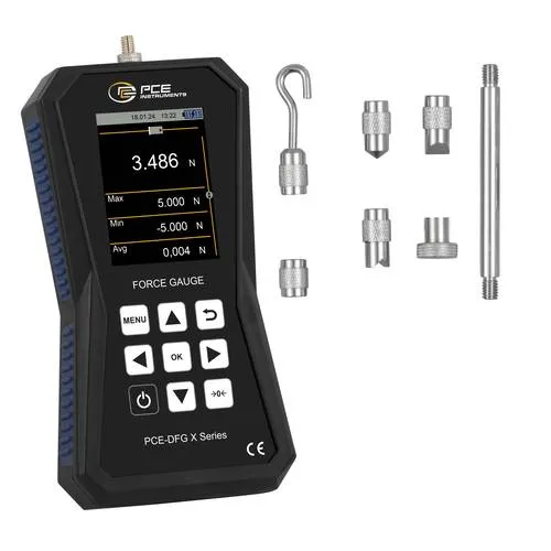 PCE Instruments Kraftmessgerät PCE-DFG 5 X 5 N - Kraftmessgeräte zur genauen Erfassung von Zug- und Druckkräften mit ±0,05 % F.S. Ideal für Prüflabore mit integrierter Speicher-Software und Kalibriererinnerung.
