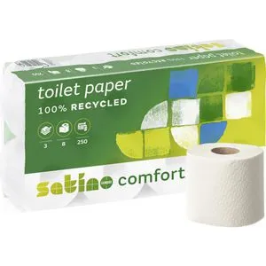 Satino Comfort by Wepa Toilettenpapier 037060, 3-lagig, Recyclingpapier, 250 Blatt, 8 Rollen