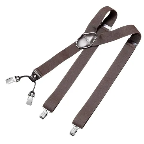 DonDon Hosenträger Herren extra stark dunkelbraun 3,5 cm Hosenträger Herren breit mit brauem Leder in Y-Form lang