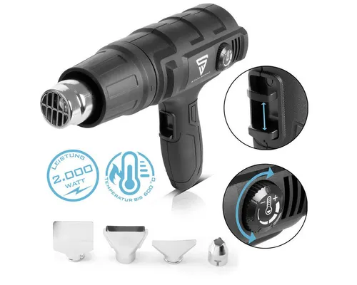 STAHLWERK Heißluftgebläse HP-2000 ST - 2000 Watt Heißluftpistole - Heißluftpistole mit 2000 Watt für maximale Temperaturen bis 600 °C, ideal zum Entlacken, Schweißen und Schrumpfen von Kunststoffen. Inklusive umfangreichem Zubehör für vielseitige Anwendungen.