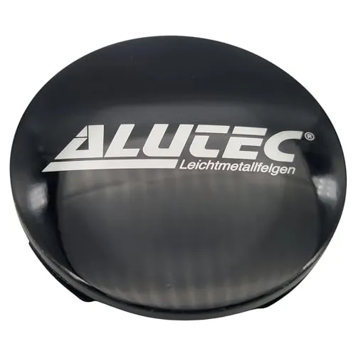 1X Alutec Nabendeckel 64mm Schwarz Glanz (N32) Logo Silber (ALA) - Original Felgendeckel/Nabenkappe/Hubcap