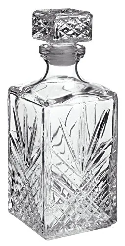 Bormiolio Rocco Selecta Whisky Karaffe 1000 ml (Dekanter mit Verschluss, klar, spülmaschinenfest, Starbust-Muster, Glaskaraffe, Kristallkaraffe) 73281