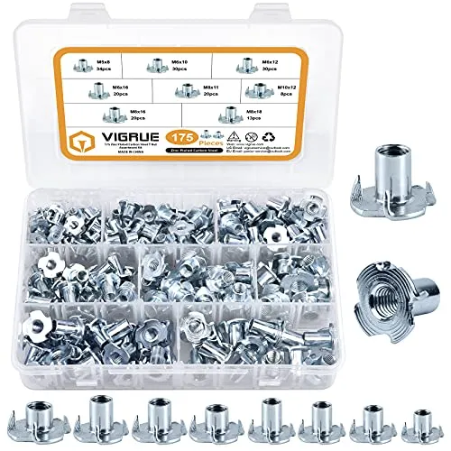 VIGRUE 175 Stück Einschlagmuttern Set mit 4 Einschlagspitzen verzinkter Stahl wahlweise in M5 M6 M8 M10, Einschlaggewinde zur Befestigung von Bauteilen, für Holz Kunststoff