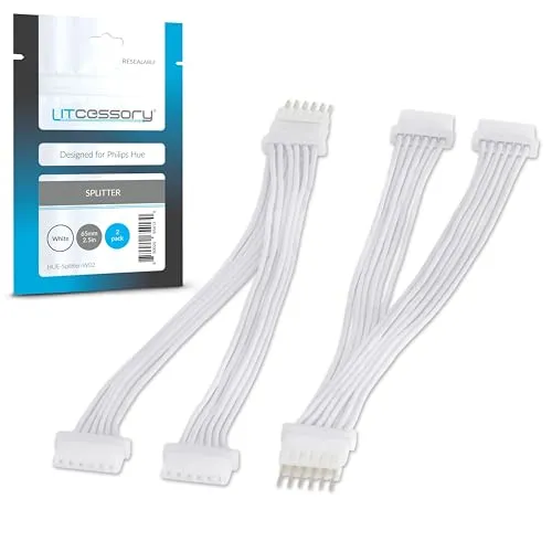 Litcessory Einzelner 6-Pol auf zaeifachen 6-Pol Verteiler für Philips Hue Lightstrip Plus (2 Stück, Weiß