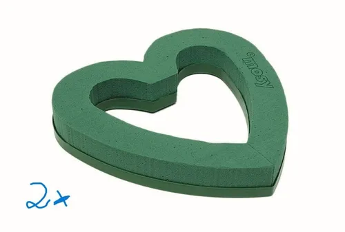 mosy Bastelmoos Offene Steckmasse-Herzen, 2 Stück, je 21 cm, m. Wassersp., Steckschaum, Blumen-Geseck, Muttertag, Valentinstag, Hochzeit