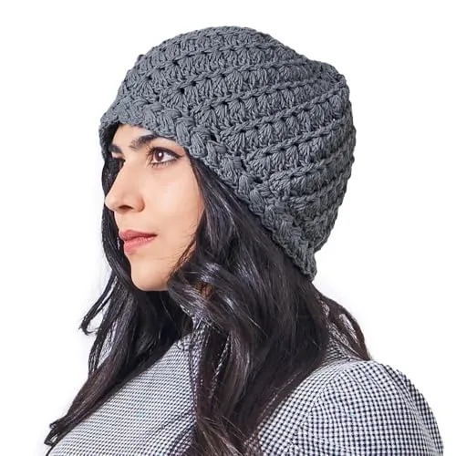 CHARM Herren Mütze aus 100% Baumwolle, handgefertigte gehäkelte Damen Mützen, Skater Slouch Beanie aus grobem Strick, Kufi-Hut für alle Jahreszeiten In Grau