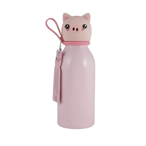 Lulubug Trinkflasche Kinder Auslaufsicher, 350ml | BPA-frei, Spülmaschinenfest, Doppelwandig & Edelstahl | 6 Stunden Warm & 8 Stunden Kalt | Thermosflasche Isolierflasche | Schwein