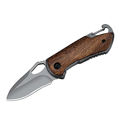 Eil Eiloszf Klappmesser Holzgriff, Jagd Camping Taschenmesser, Einhändig Klein Messer,Einhandmesser Outdoor Mini Klein Taschenwerkzeug Gürtelmesser