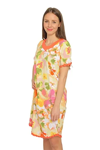 Consult-Tex Damen Kurzarm Nachthemd Baumwolle DF869 48/50 - Nachthemden für Damen aus 100% Baumwolle, atmungsaktiv und pflegeleicht für höchsten Tragekomfort – stilvoller floralem Allover-Druck und breiter Halsblende für elegante Nächte.
