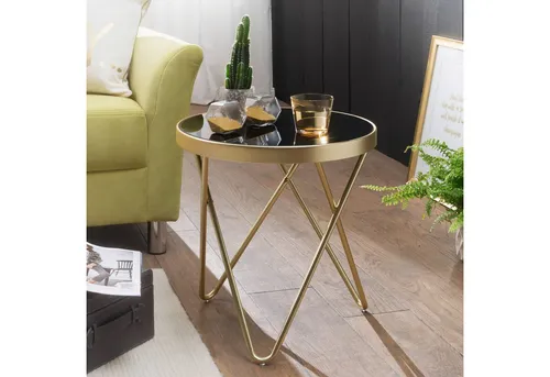FineBuy Beistelltisch DAINA - Edler Wohnzimmertisch mit Glas und Metall - Couchtisch mit modernem Design und Retro-Charme, stabiler Stand dank Metallgestell und spiegelnder Glasplatte. Ideal für jedes Zimmer!