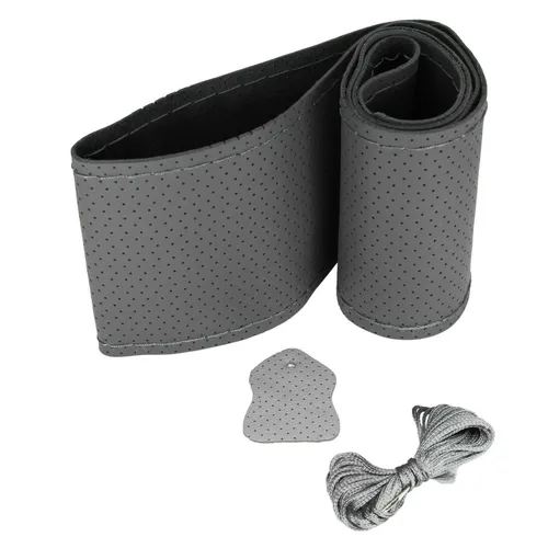 Lenkradbezug GRAU echt Leder perforiert gepolstert zum Schnüren 37-39cm