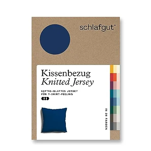schlafgut Knitted Jersey Kissenbezug 40x40 cm Blue Deep Uni weicher Premium Kopfkissenbezug einzeln, faltenfrei mit Elasthan
