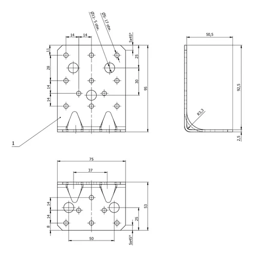 Schwerlast-Winkelverbinder 95 x 53 x 75 x 2,5 mm - (VPE: 20 Stück)
